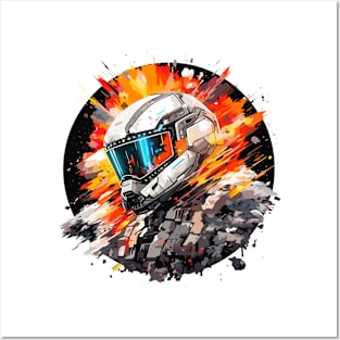 Man With Helmet Video Game Character Futuristic Warrior Portrait  Abstract Posters and Art